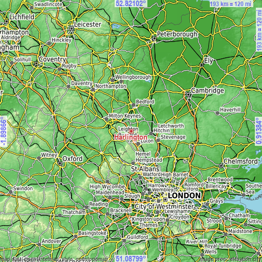 Topographic map of Harlington