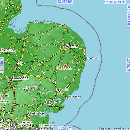 Topographic map of Harleston