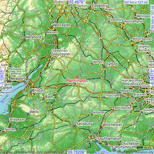 Topographic map of Hannington