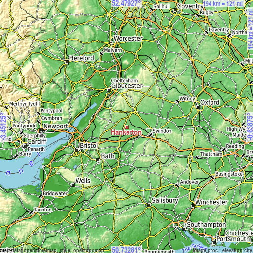 Topographic map of Hankerton