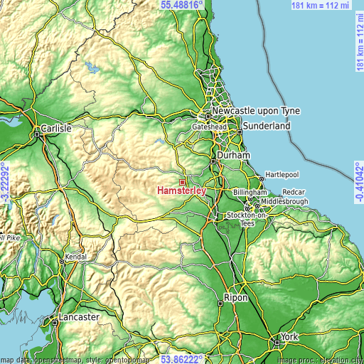 Topographic map of Hamsterley