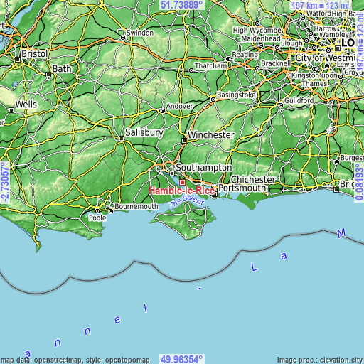 Topographic map of Hamble-le-Rice