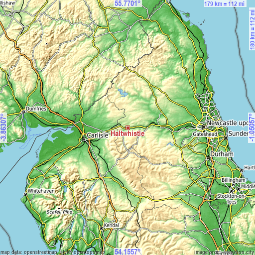 Topographic map of Haltwhistle