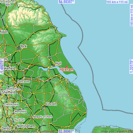 Topographic map of Halsham