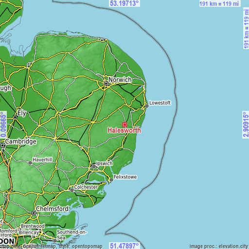 Topographic map of Halesworth