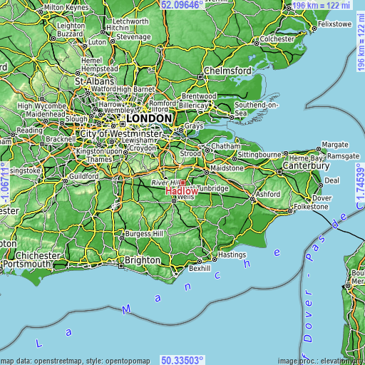 Topographic map of Hadlow