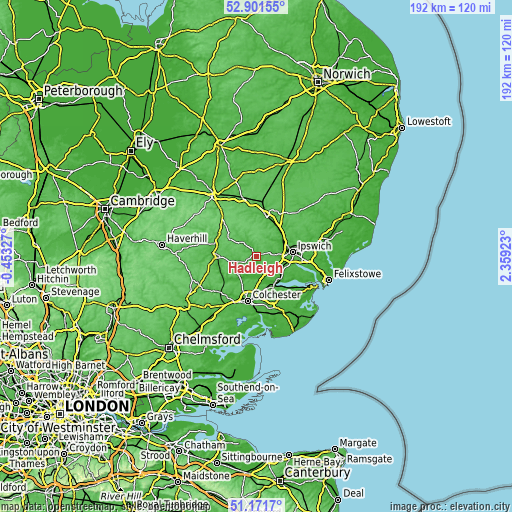 Topographic map of Hadleigh
