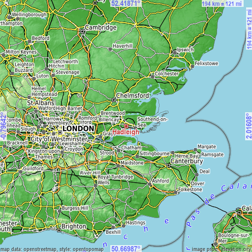 Topographic map of Hadleigh