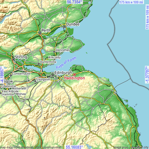 Topographic map of Haddington