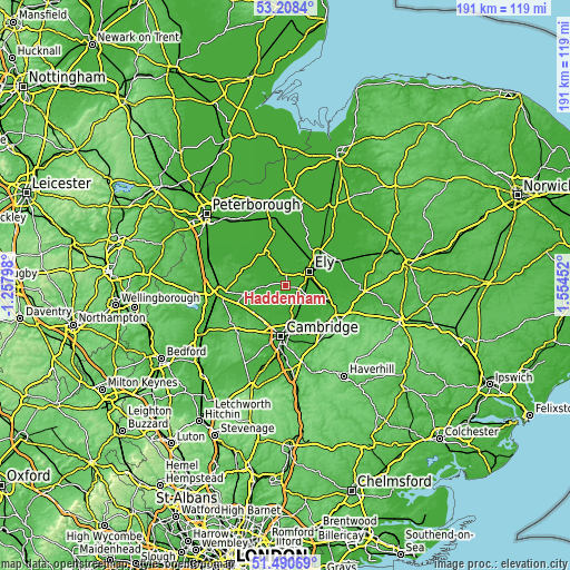 Topographic map of Haddenham