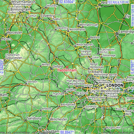 Topographic map of Haddenham