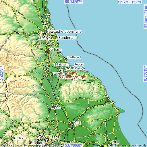 Topographic map of Guisborough