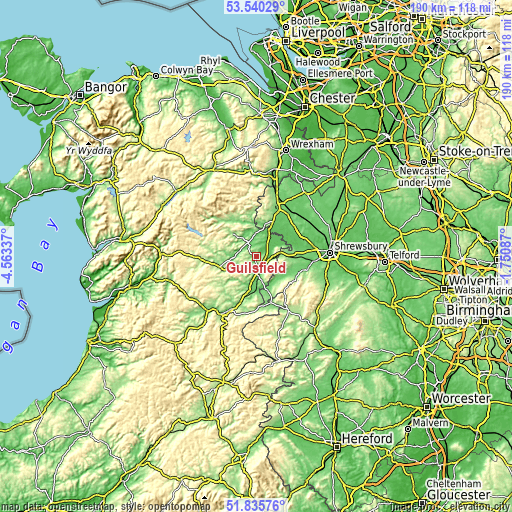 Topographic map of Guilsfield