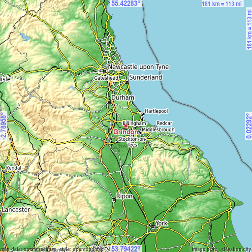 Topographic map of Grindon