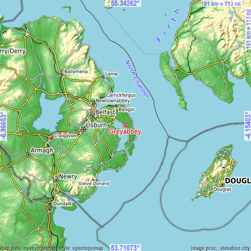 Topographic map of Greyabbey