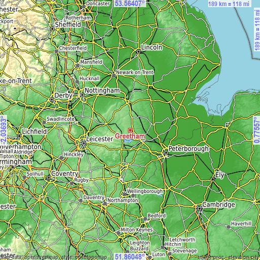 Topographic map of Greetham