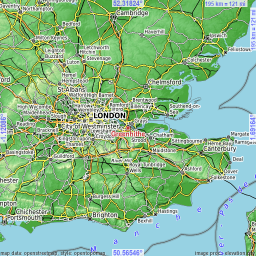Topographic map of Greenhithe