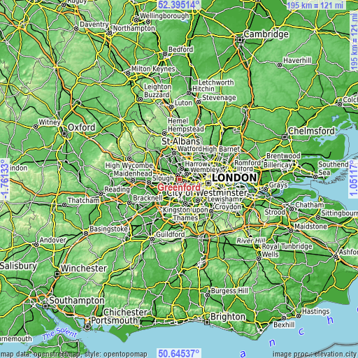 Topographic map of Greenford