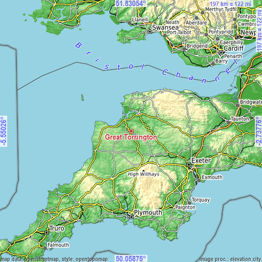 Topographic map of Great Torrington