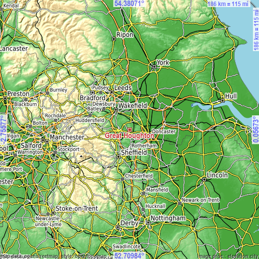 Topographic map of Great Houghton