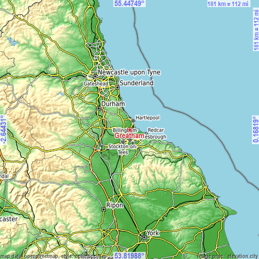 Topographic map of Greatham