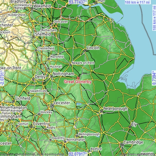 Topographic map of Great Gonerby