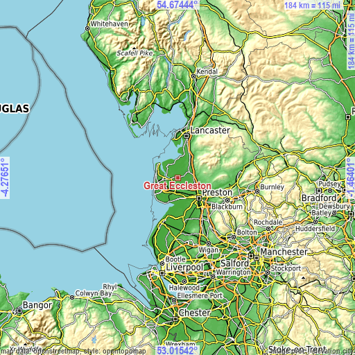 Topographic map of Great Eccleston