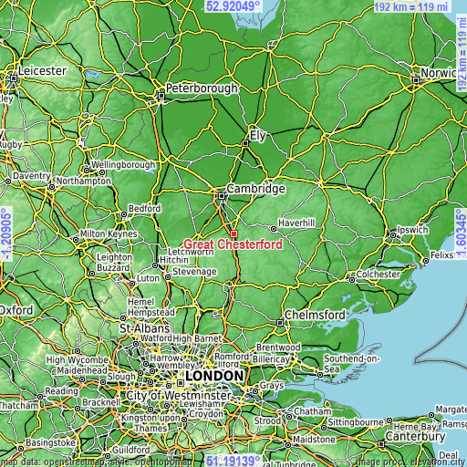 Topographic map of Great Chesterford