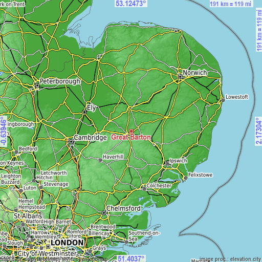 Topographic map of Great Barton