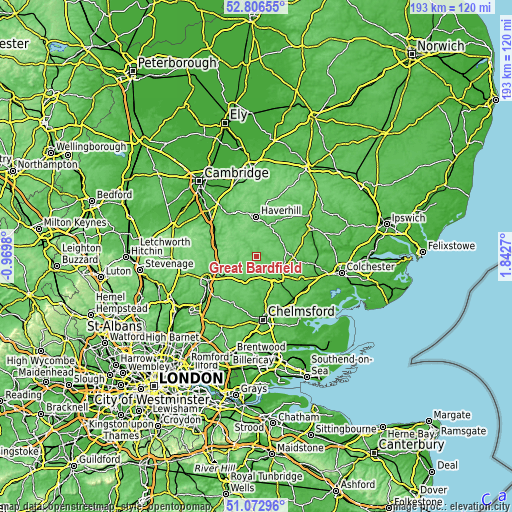 Topographic map of Great Bardfield