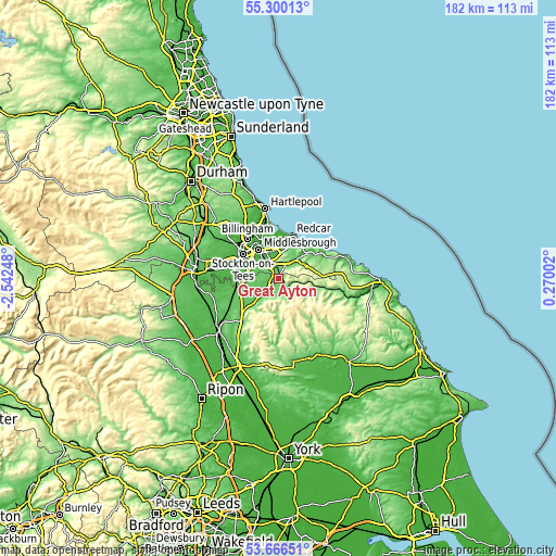 Topographic map of Great Ayton