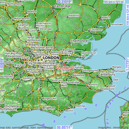 Topographic map of Gravesend
