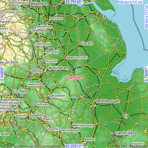 Topographic map of Grantham