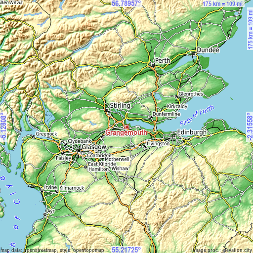 Topographic map of Grangemouth