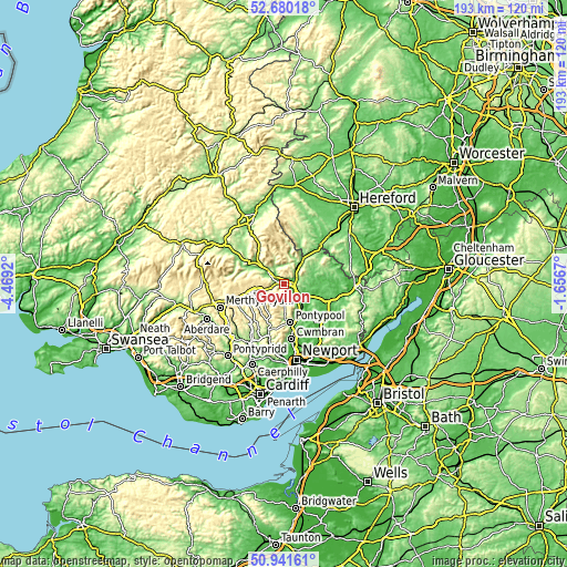 Topographic map of Govilon