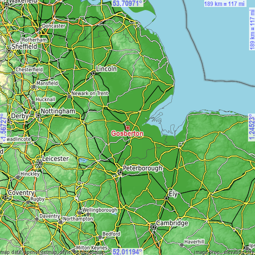 Topographic map of Gosberton