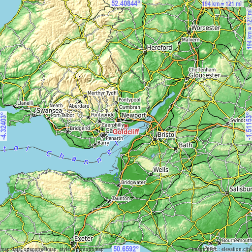 Topographic map of Goldcliff