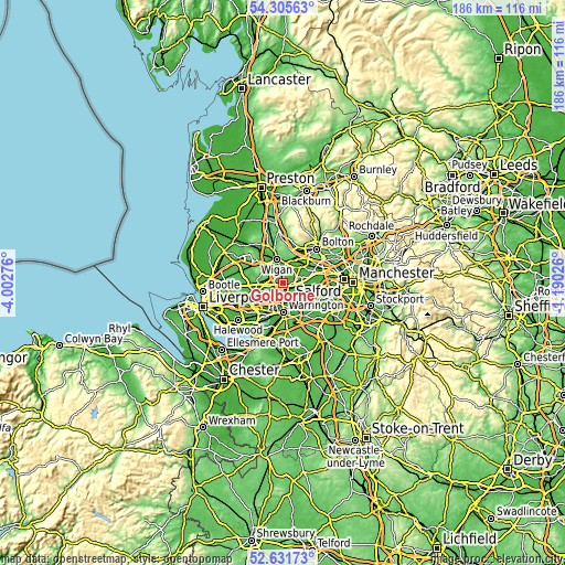 Topographic map of Golborne