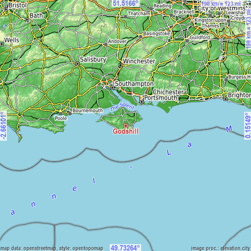 Topographic map of Godshill