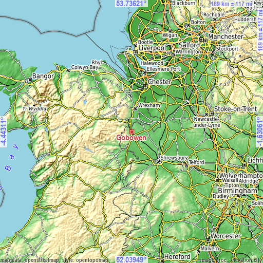 Topographic map of Gobowen