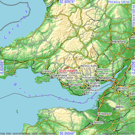 Topographic map of Glyn-neath