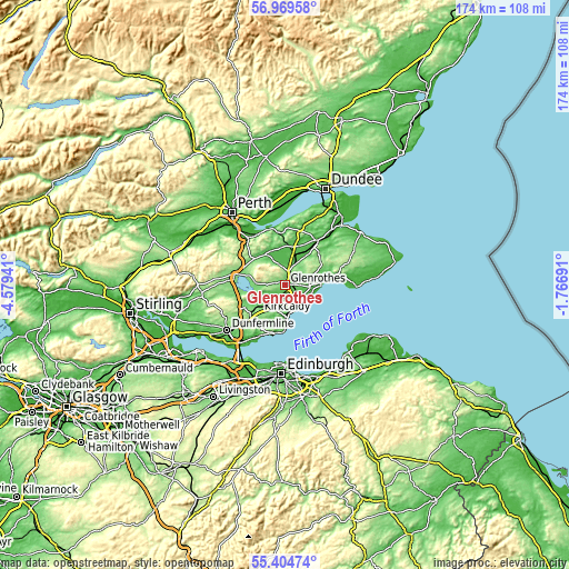 Topographic map of Glenrothes