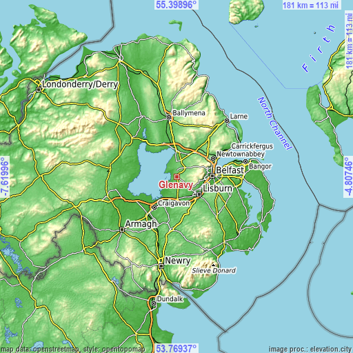 Topographic map of Glenavy