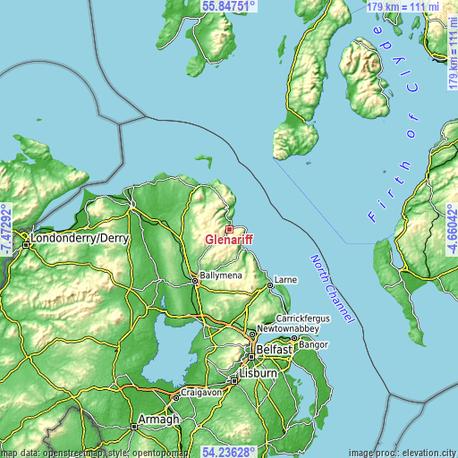 Topographic map of Glenariff