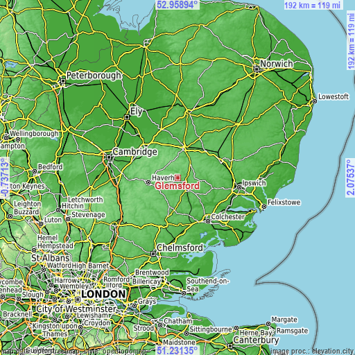 Topographic map of Glemsford