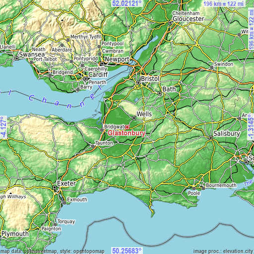 Topographic map of Glastonbury