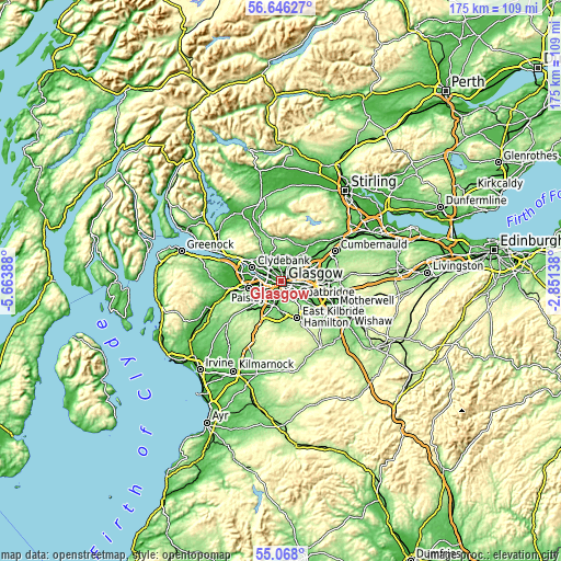 Topographic map of Glasgow