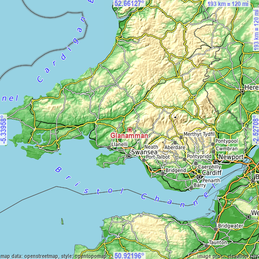 Topographic map of Glanamman