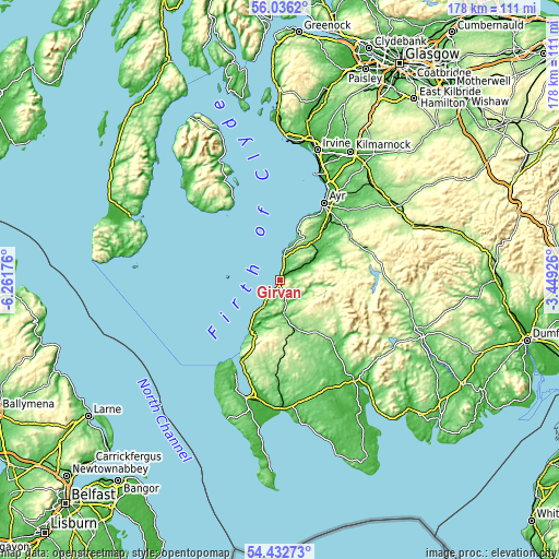 Topographic map of Girvan