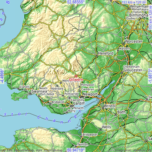 Topographic map of Gilwern